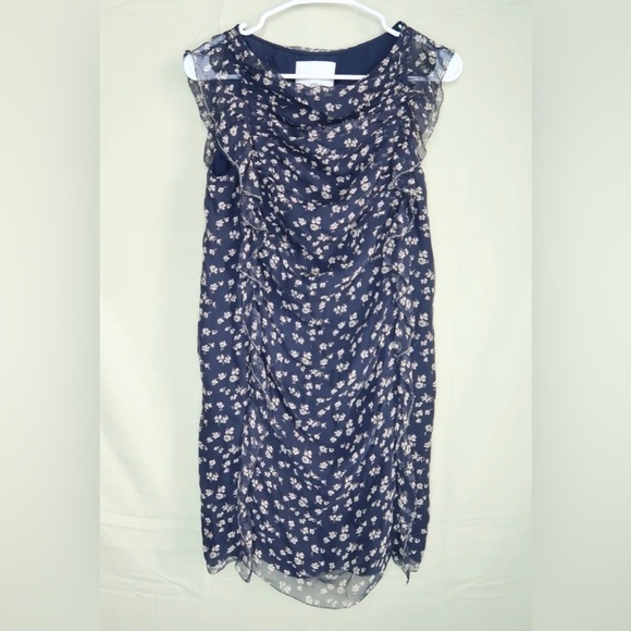 3.1 Phillip Lim Dresses & Skirts - 3.1 Phillip Lim Dress Sleeveless Ruffled Tiered Shift Beaded Trim Silk Navy EUC